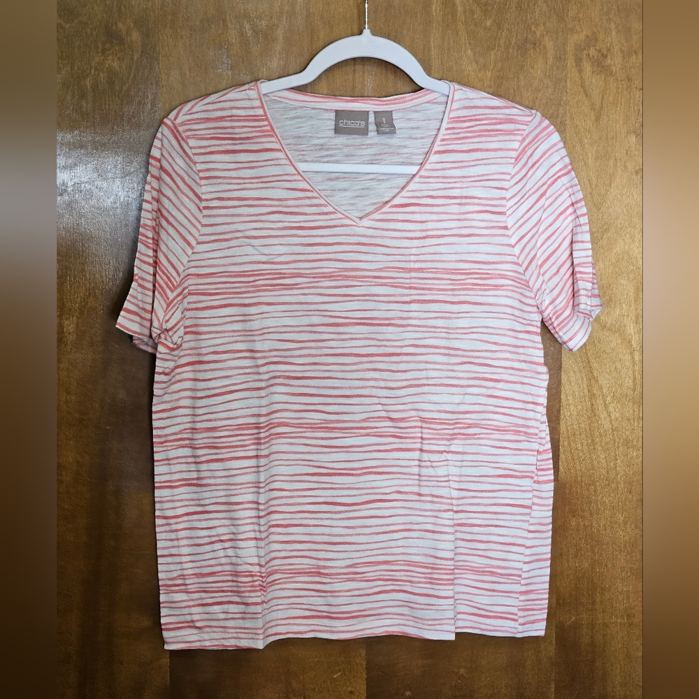 Chico's white/red stripe tshirt